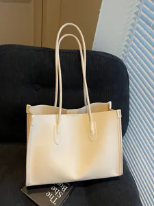 Solid color large capacity shoulder tote bag stylish minimalist casual commuting women bag