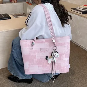 Borsa tote in tela rosa elegante borsa a spalla grande capacità borsa da lavoro con ciondolo