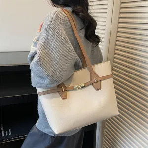 Women Vintage Tote Bag Large Capacity Commuter Shoulder Bag PU Leather Daily Chic Handbag