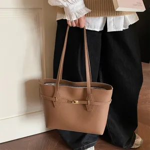 Women retro brown tote bag large capacity PU leather shoulder commuter handbag casual daily use