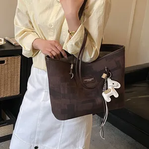 Donne Grande Capacità Borsa Tote in Pelle PU Stampa Geometrica Borsa a Tracolla Commuter Borsa Casual Con Ciondolo Cavallo