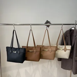 Women's commuter tote bag large capacity PU leather shoulder bag minimalist chic style daily wear