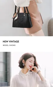 Élégant sac à main vintage noir gaufré pour femme avec foulard chic et belle poignée.