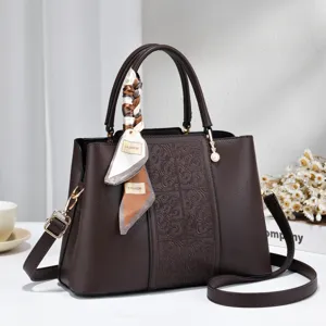Sac cabas retro embosse pour femmes, sac elegant de travail avec un beau foulard chic
