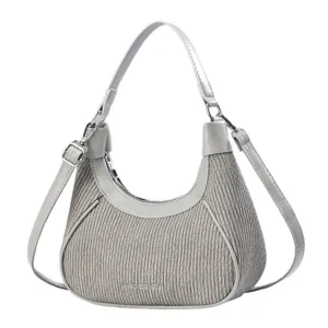 Stylish grey pleated hobo shoulder bag for women, chic and versatile daily handbag.
