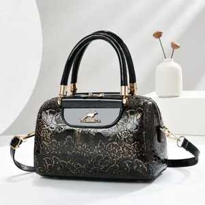 Elegant women embossed top handle boston shoulder bag stylish daily commuting handbag