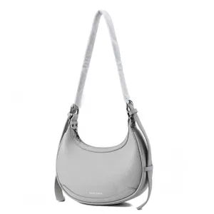 Minimalist gray crescent shoulder bag, elegant hobo handbag with adjustable strap for daily.
