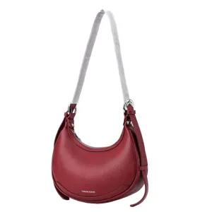 Red crescent shoulder bag for women, stylish solid color casual crossbody handbag new trendy