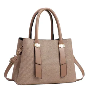 Women fashion casual handbag large capacity stylish brown textured tote shoulder bag new