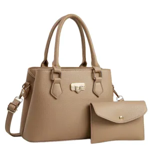 Stylish women shoulder bag set PU leather tote handbag with clutch purse for daily use chic style