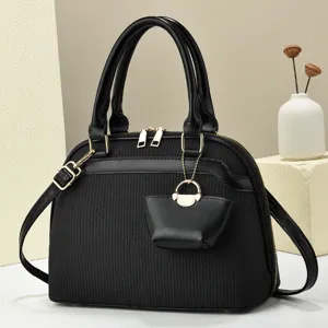 Women Fashion PU Leather Shell Bag Vintage Casual Solid Color Shoulder Crossbody Bag With Mini Pouch Pendant