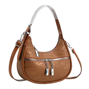 Brown Crescent Shoulder Bag PU Leather Hobo Handbag Trendy Crossbody Bag for Women
