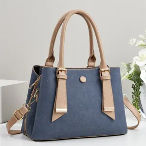 Elegante borsa a mano da donna in denim bicolore borsa a tracolla casual chic