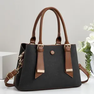 Donna Moda Pelle PU Patchwork Borsa a Tracolla Casual Grande Capacità Manico Superiore Borsa a Mano Giornaliera Borsa Tracolla