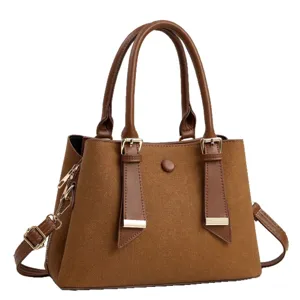 Elegante borsa a mano marrone da donna con manici e tracolla, borsa casual alla moda.