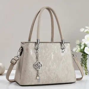 Large Capacity Women Tote Bag Vintage Striped Casual Shoulder Crossbody Bag Khaki
