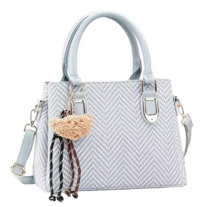 Stylish women handbag blue white tote cross body bag with cute bear charm for daily fashion