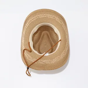 Chapeau de cowboy en paille unisexe pour protection solaire avec jugulaire réglable.