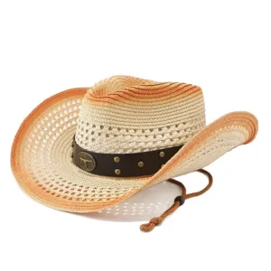 Hombres Mujeres Sombrero de Paja Cowboy Western Verano Aire Libre Sol Playa Jazz