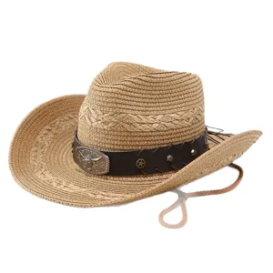 Chapeau de cowboy occidental classique en paille pour hommes et femmes, chapeau de soleil.