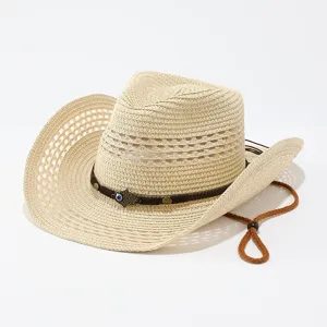 Amerikaans Retro Strovervlochten Cowboyhoed Western Stijl Brede Rand Zonbescherming Opvouwbaar Zomer Strandhoed