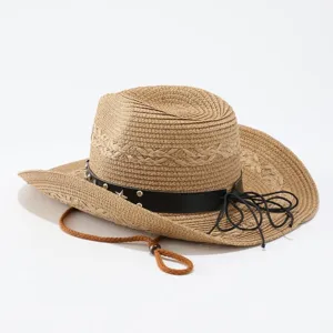 Stijlvolle western cowboy strohoed voor heren en dames, brede rand zonbescherming zomermuts.