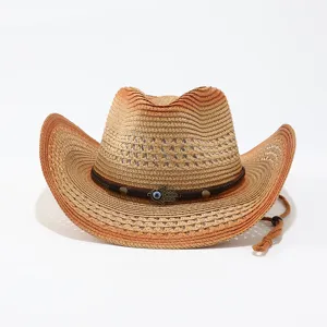 Heren western strohoed cowboyhoed met stijlvol verloop vintage design, brede rand zonbescherming.