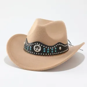 Khakifarbener Filz Western Cowboyhut mit nietbesetztem schwarzen Band für Erwachsene