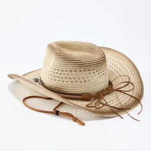 Atmungsaktiver Stroh-Cowboyhut für den Sommer, Sonnenschutz, breite Krempe, Western-Design.