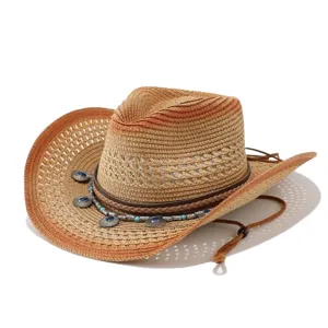Westerlicher Stroh Cowboyhut für Sommer, atmungsaktiver breiter Rand Sonnenschutz Hut.
