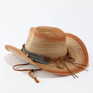 Heren dames strohoed cowboyhoed zomer buiten zonbescherming gevlochten band jazzhoed