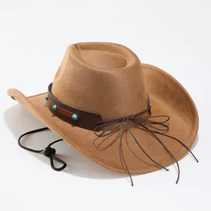 Faux suede western cowboy hat for men and women vintage brown wide brim sun hat chic.
