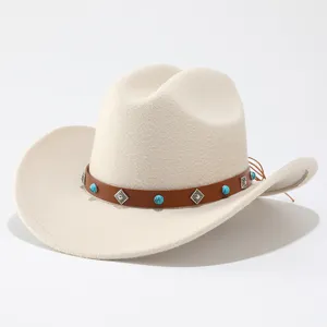 Chapeau de cowboy western en feutre de laine rétro pour homme et femme style jazz.