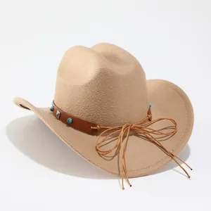 Chapeau de cowboy western en laine avec bande de cuir turquoise, feutre vintage.