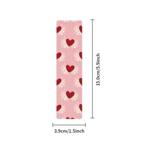 Marque-page rose cœur ailé de Saint-Valentin vue détaillée montrant les dimensions.