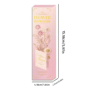 Pink floral bookmark gift box packaging detail view, exquisite hand-painted botanical design.