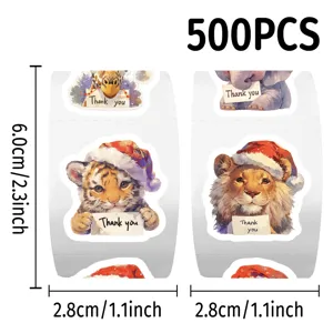 500Pcs Roll Christmas Animal Thank You Stickers Cute Cartoon Santa Hat Stickers Gift Seal