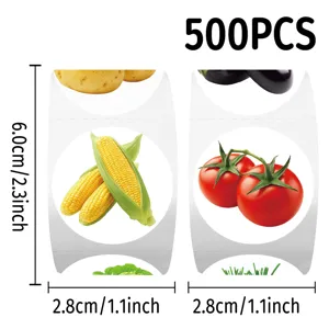 500pz rotolo adesivi verdure, etichette cibo realistiche per bambini apprendimento, 2.8cm tondi.