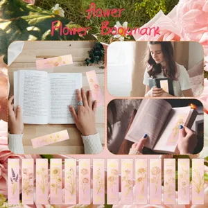 Floral paper bookmarks set, pink botanical book accessories for reading, cute aesthetic stationery.