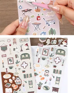 Koreanische ästhetische grüne Heim-Camping-Dekorationsaufkleber für Journal-DIY und Basteln.