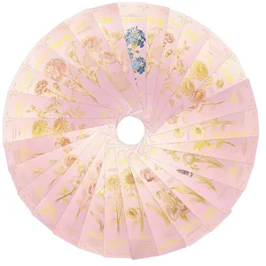 24pcs pink floral paper bookmarks set with elegant gold foil botanical illustrations for reading.