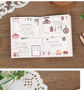 Nahaufnahme von Küchen-Aesthetic Tagebuch Aufklebern und süßen handgezeichneten Utensilien.