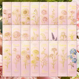 24pcs Pink Floral Bookmarks Set Aesthetic Vintage Paper Book Markers for Reading DIY Stationery