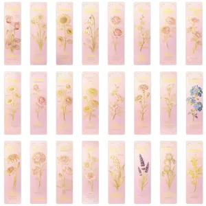 24 pieces pink floral bookmarks boxed vintage gold foil decorative paper reading cards.