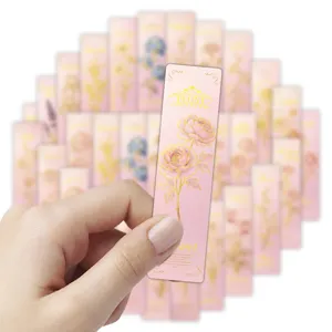 Pink floral paper bookmarks set, elegant peony design for reading, cute stationery.