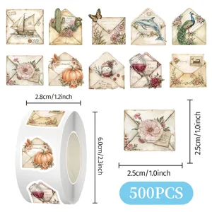 Autocollants en rouleau enveloppe vintage 500pcs étiquettes déco pour loisirs DIY