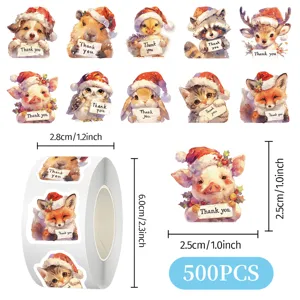 Christmas animal stickers roll 500pcs cute holiday thank you labels for packaging decoration.