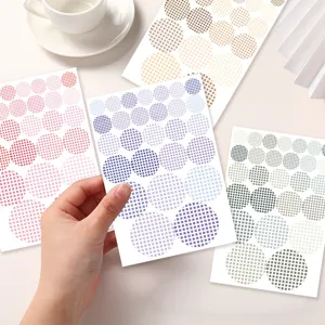 Grid dot label stickers detail showing color options and cute aesthetic design for journaling.