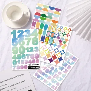 Lot de 8 autocollants d'index colorés, feuilles de stickers lettres et chiffres école.