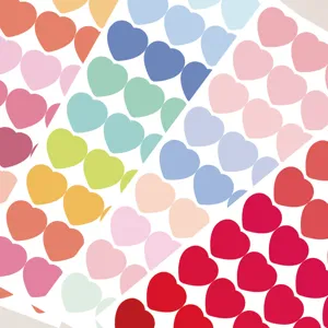 Détail d'autocollants cœur colorés, notes adhésives dégradées pour journal et carnet.